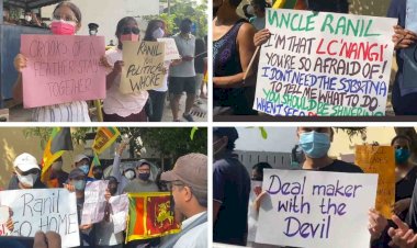 ''Go Home Ranil'' - Protestors gather outside UNP Leader's Residence